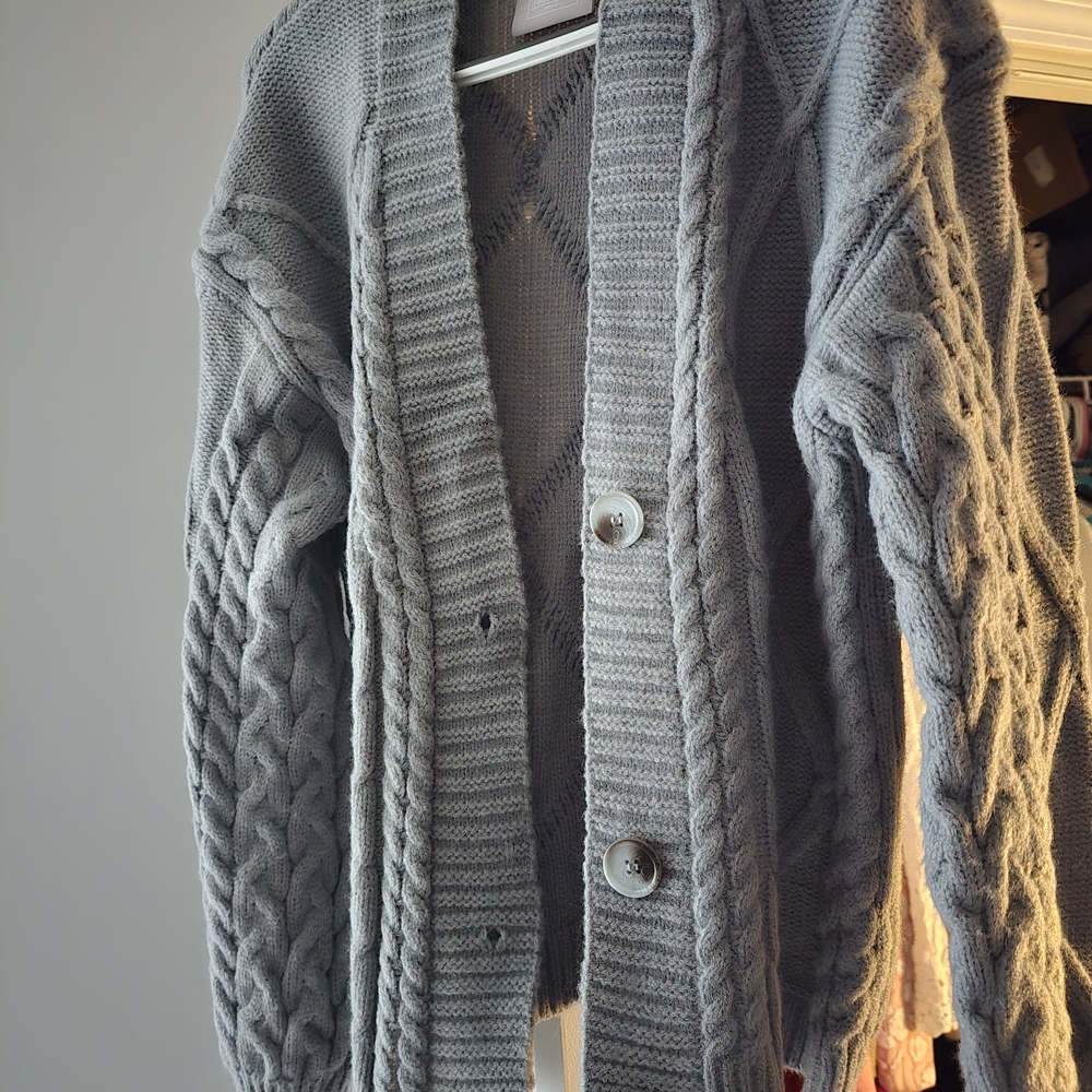 Cozy Gray Cable Knit Cardigan